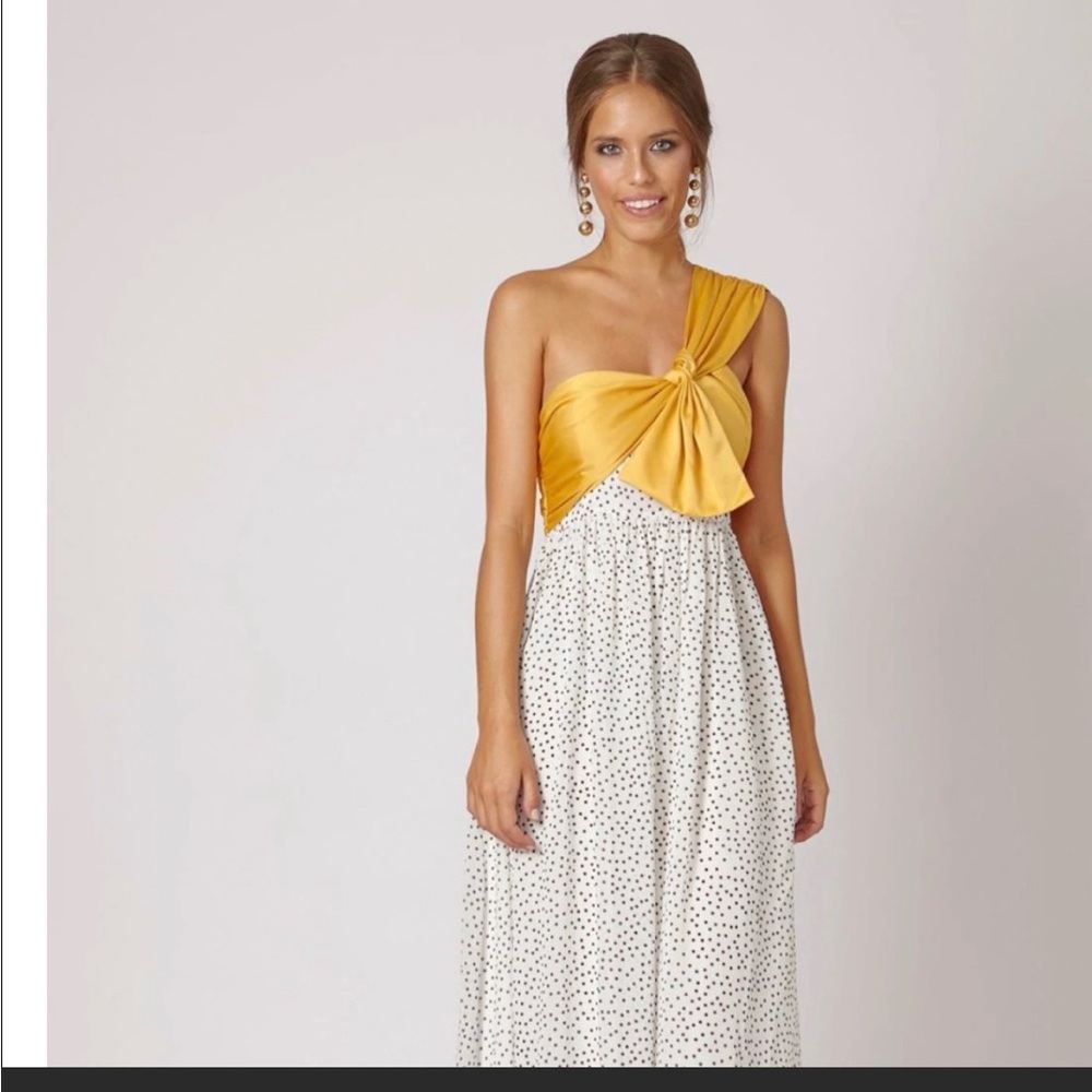 BRUNA BRAND Yellow and White Polka Dot One-Shoulder Dress